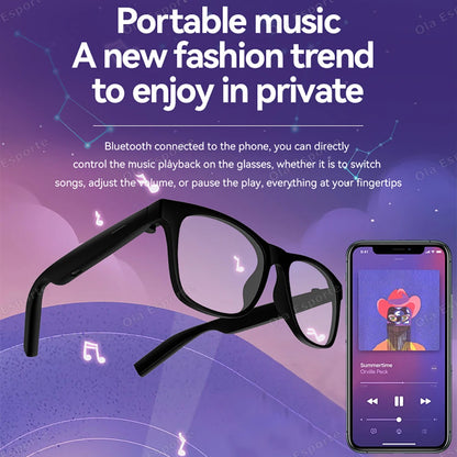 2025 New Men's Smart Glasses Women's Bluetooth Glasses Voice Call Control Music Voice Assistant UV Polarized Sunglasses Eyeglass