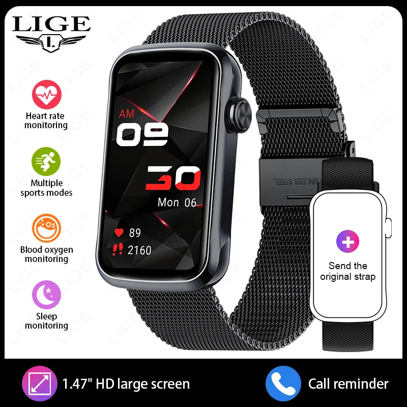 LIGE New Full Touch Screen Smart Watch Women Men Waterproof  Sports Fitness Heart Rate Monitor Ladies Smartwatch For Android ios