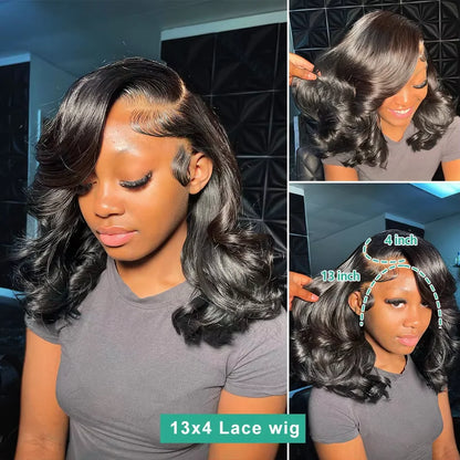 Brazilian Short Bob 13x4 HD Transparent Lace Front Wigs Body Wave Lace Frontal Human Hair 4x4 Lace Closure Wig 250% For Women