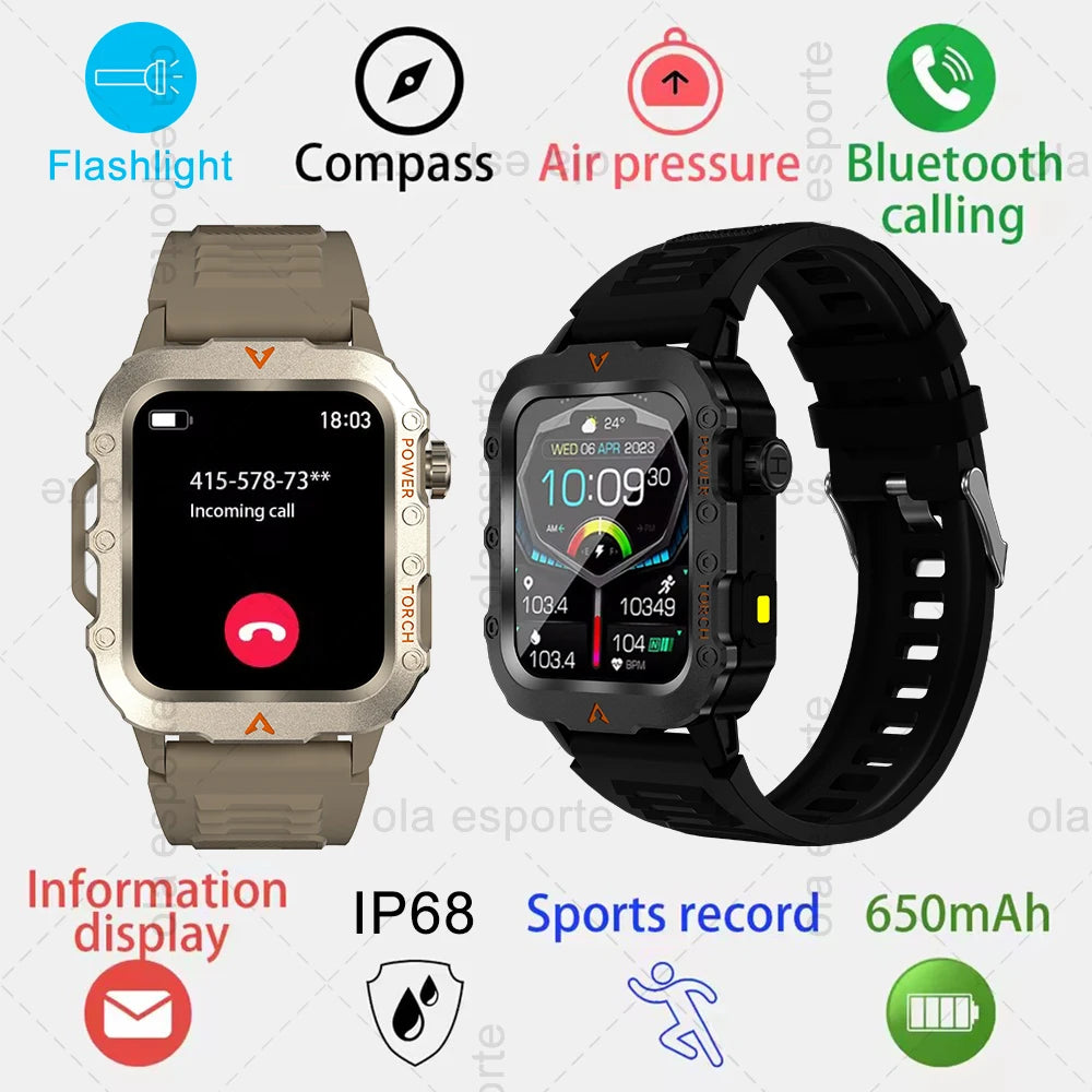 Three Defense Military Men's Smart Watch lP68 Waterproof Outdoor Sports Large Screen Bluetooth Call Smartwatch For Android IOS