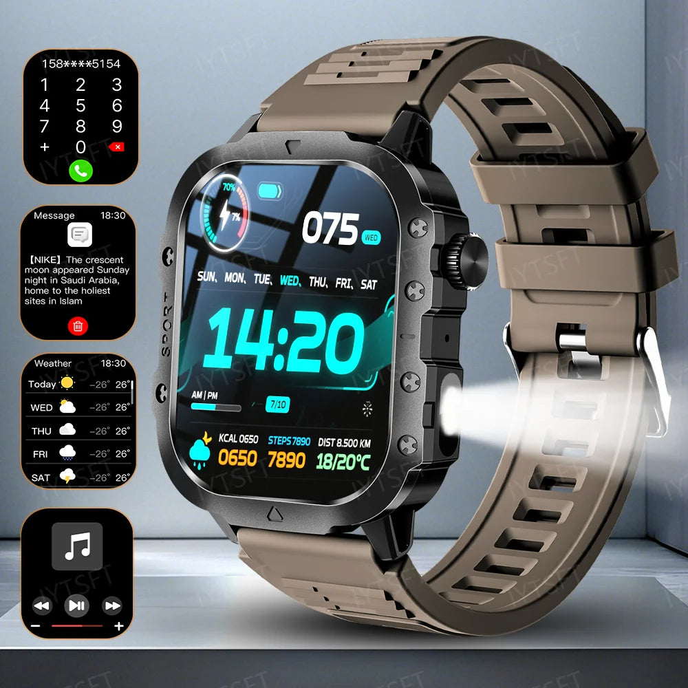 LAXASFIT 2025 New Military Smart Watch Men Outdoor Sports Fitness Tracker Health Monitoring 2.01Inch Bluetooth Calls Smartwatch