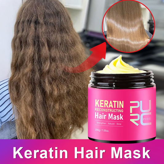 PURC Double Keratin Hair Mask 3-Min Soften Hair Deep Repair Damaged Frizzy Reduce Dryness Improve Hair  Texture Hair Care Mask