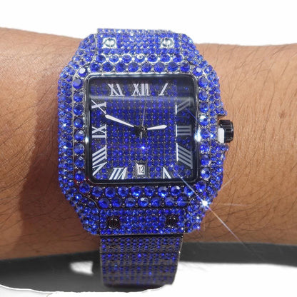New Blue Diamond Watch For Men Luxury Stainless Steel  Hip Hop Watches Unique Bling Ice Out Waterproof Wristwatch Man 2025 Hot ﻿