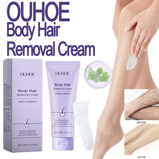 OUHOE Body Hair Removal Cream Gentle Painless Long-Lasting Smoothness Nourish Moisturize Convenient Efficient Aloe Vera Soothing