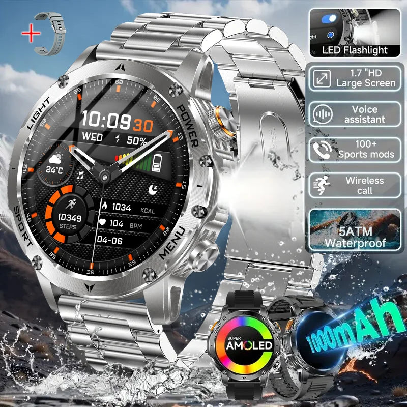 2025 New Outdoor Sports Military 1000mAh Battery Smart Watch Men GPS NFC 5ATM Waterproof Swim AMOLED Bluetooth Call Smartwatch