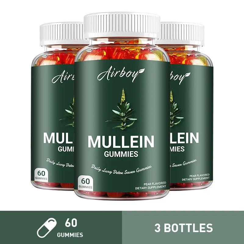 Mullein Gummies - Natural Lung Cleanser and Detoxifier, Promotes Respiratory Health, Relieves Headaches