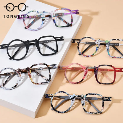 Color Ultralight Pure Titanium High-Quality Fashionable Men Square Irregular Polygon Women Personality Lightweight Glasses Frame