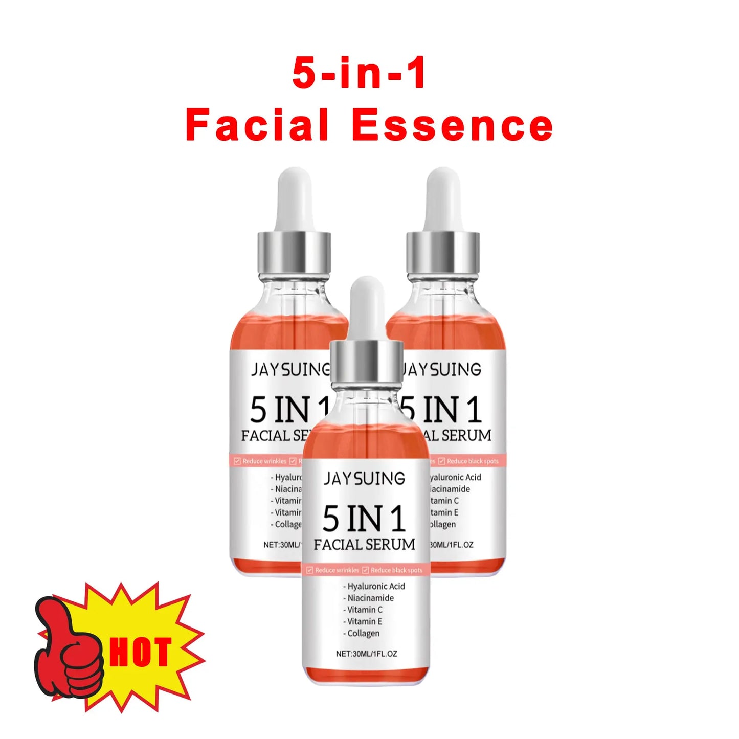 JAYSUING 5 in 1 Facial Serum Hyaluronic Acid Vitamin C Shrink Pores Hydrating Brightening Fade Fine Lines Firming Facial Serum
