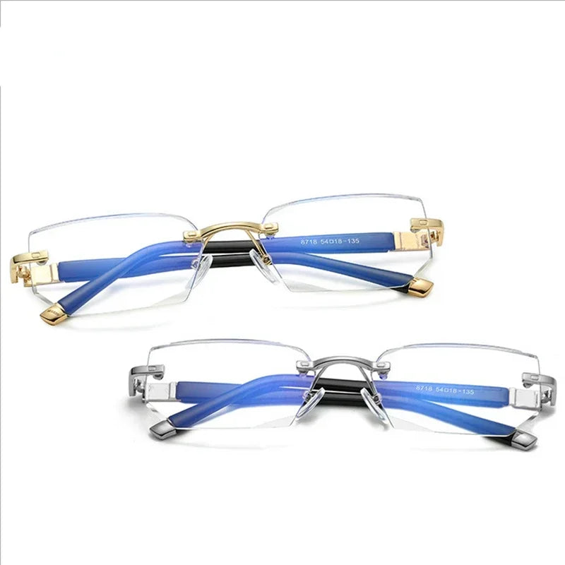 Men Blue Light Blocking Reading Glasses Women Dimond Cutting Rimless Eyeglasses Frame Anti Fatigue Hyperopia Presbyopic Eyewear