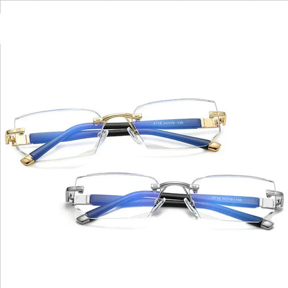 Men Blue Light Blocking Reading Glasses Women Dimond Cutting Rimless Eyeglasses Frame Anti Fatigue Hyperopia Presbyopic Eyewear