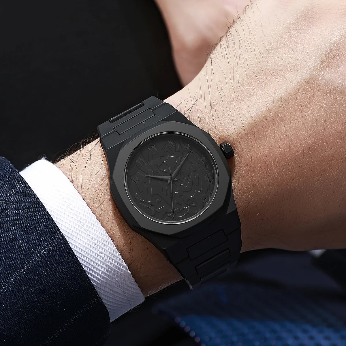 Modern Minimalist Personality Creative All-black Men's Watch Arabic Digital Sports Leisure Quartz Watch Unique Design Watch