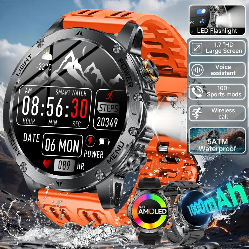 2025 New Outdoor Sports Military 1000mAh Battery Smart Watch Men GPS NFC 5ATM Waterproof Swim AMOLED Bluetooth Call Smartwatch