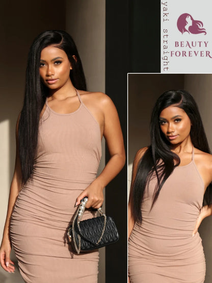 Beautyforever NEW Elastic Drawstring Glueless Human Hair Wig Yaki Straight 7x5 Bye Bye Knots Wear and Go Glueless Wig Raw Hair
