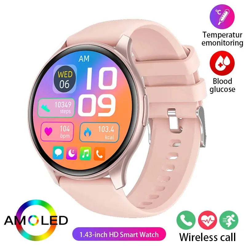 2025New Smartwatch Women 466*466 AMOLED 1.43" HD Screen Blood Pressure Monitor Bluetooth Call IP68 Waterproof Sports Smart Watch