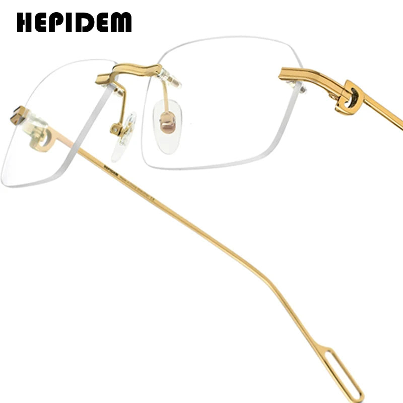 HEPIDEM Alloy Glasses Frame Men Luxury Famous Brand Design Retro Vintage Square Eyeglasses Rimless Spectacles Frameless Eyewear