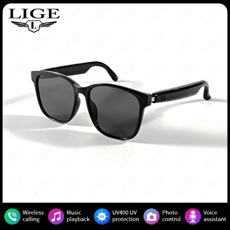 LIGE Fashion AI Smart Bluetooth Glasses Voice Assistant Bluetooth Call Playing Music Men Women Smart Sunglasses Camera Control