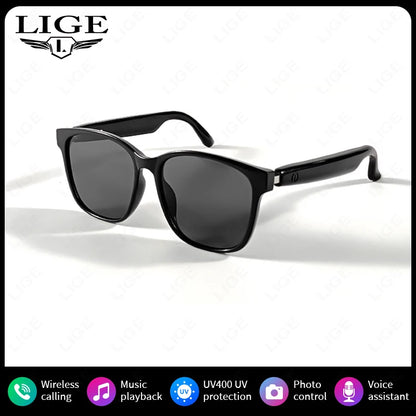 LIGE Fashion AI Smart Bluetooth Glasses Voice Assistant Bluetooth Call Playing Music Men Women Smart Sunglasses Camera Control
