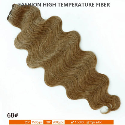 30Inches 200grams Blond Ombre 27/613 Brown Body Wave Synthetic Hair Weave Bundles Soft Bio Human-Like Heat Resistant Ponytail