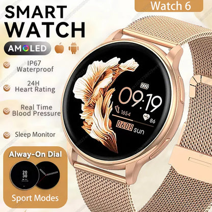 2025 New Watch 6 Bluetooth Call Smart Watch 1.39” 240*240 Custom Dials Sport Men Women Health Monitor Smartwatch For Android IOS