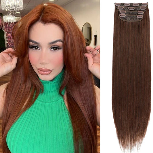 Brown 24inch Straight Clip in Hair Extensions 4Pcs/pack 200g Nature 613 Bio Human-Like Blond High Temperature Fiber Hairpieces