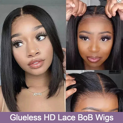 Human Hair Wigs Glueless 100 Bone Straight 13x6 Short Bob Half Lace Front Wig HD Frontal Braided Black Brazilian Wear and Go