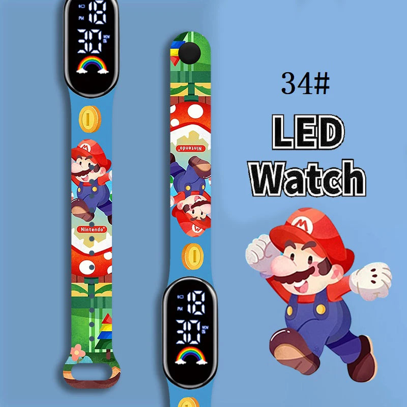 Mario Bros Children's Watches Action Figures Luigi Princess Peach Yoshi Bowser kids Sport Wristband Waterproof Digital Watch