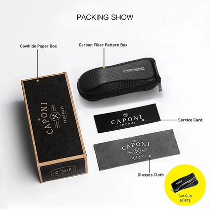 CAPONI Night Vision Sunglass Men Photochromic UV400 HD Protect Ultra Light Titanium Frameless Driving Sports Sunglasses YS22003