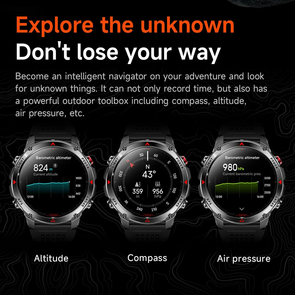 Military T-Rex 3 GPS Waterproof Smart Watch 1.46"HD AMOLED Built-in 6 Frequency Satellite Outdoors Sports Fitness Smart Bracelet