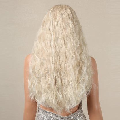 Long Curly Headband Synthetic Wigs Blonde Water Wavy Headband Wigs Bohemian Hair for Women Daily Party Use Heat-Resistant Fiber