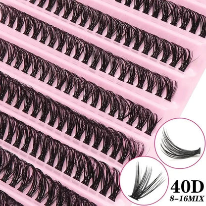 10 Rows Cluster Lashes Individual 40D Thickness Mixed Length 8-16mm D Curl Natural&Anime Look Individual Lash Clusters 3D Effect