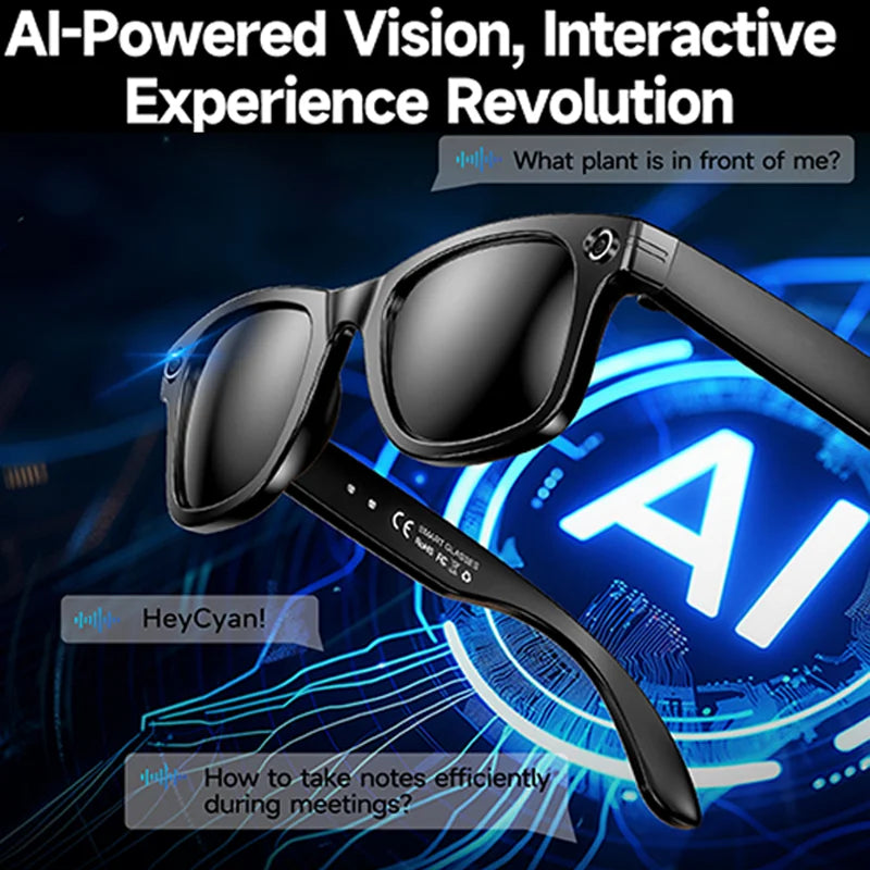 Smart AI Glasses 8MP Camera WiFi AI Translation Anti-Shake Bluetooth waterproof 4K Video photo capture Light music Sunglasses