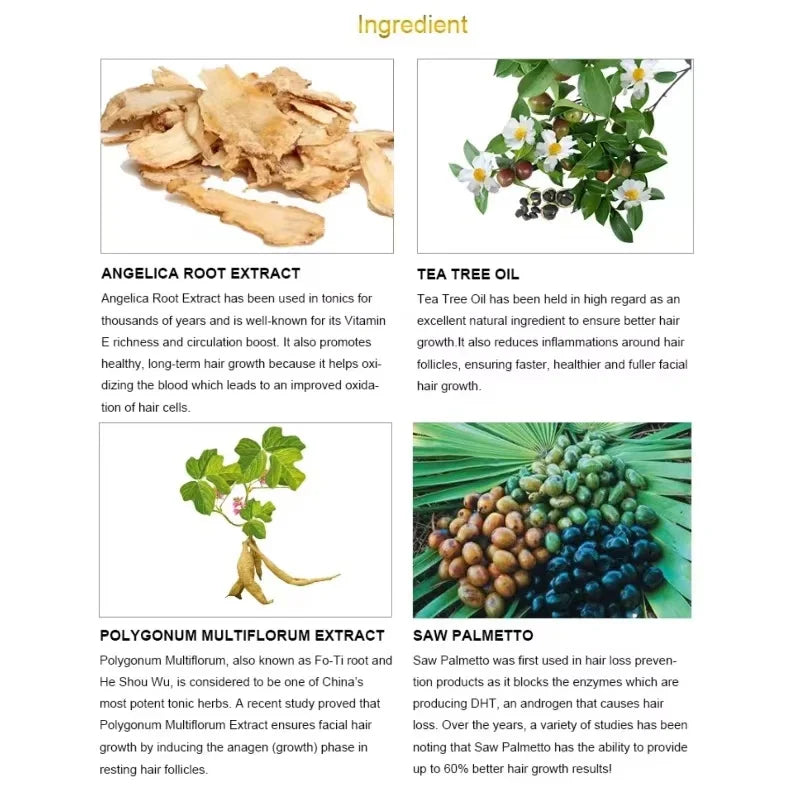 100% Natural thicker Beard Facial Care Stimulating beard growth Beard Growth Spray 60ml