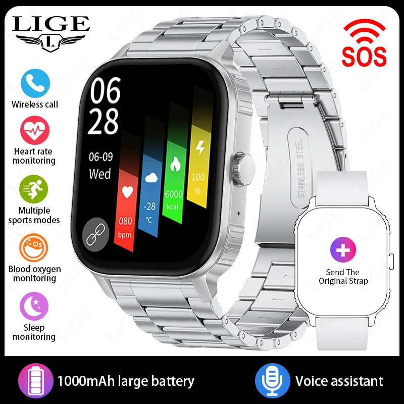 LIGE Women Smart Watch Bluetooth Call Heart Rate Sleep Monitor AI Voice Alarm Clock Music Control IP68 Waterproof Smartwatch Men