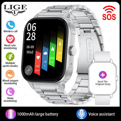 LIGE Women Smart Watch Bluetooth Call Heart Rate Sleep Monitor AI Voice Alarm Clock Music Control IP68 Waterproof Smartwatch Men