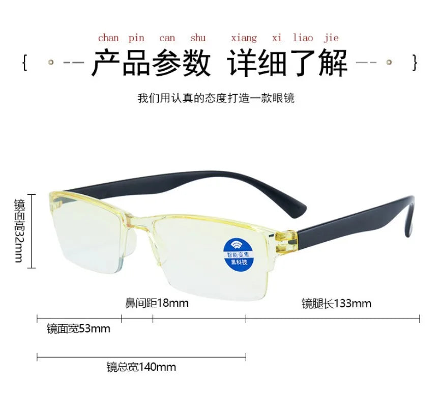 Smart Automatic Zoom Eyeglasses Anti-Blue Light Reading Glasses Men Women Optical Spectacle Intelligent zoom+1.0 to+5.0 Eyeglass