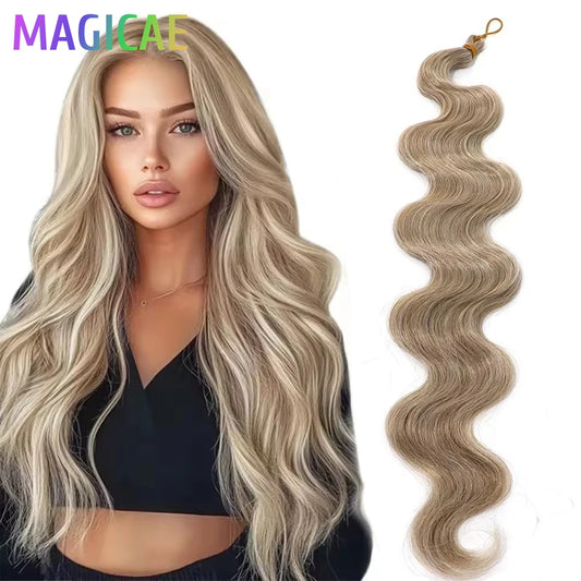 28Inches Body Wave Crochet Braids Hair Ombre White Blond 12/16/613 Synthetic Hair Bundles Wavy Braiding Natural Hair Extensions
