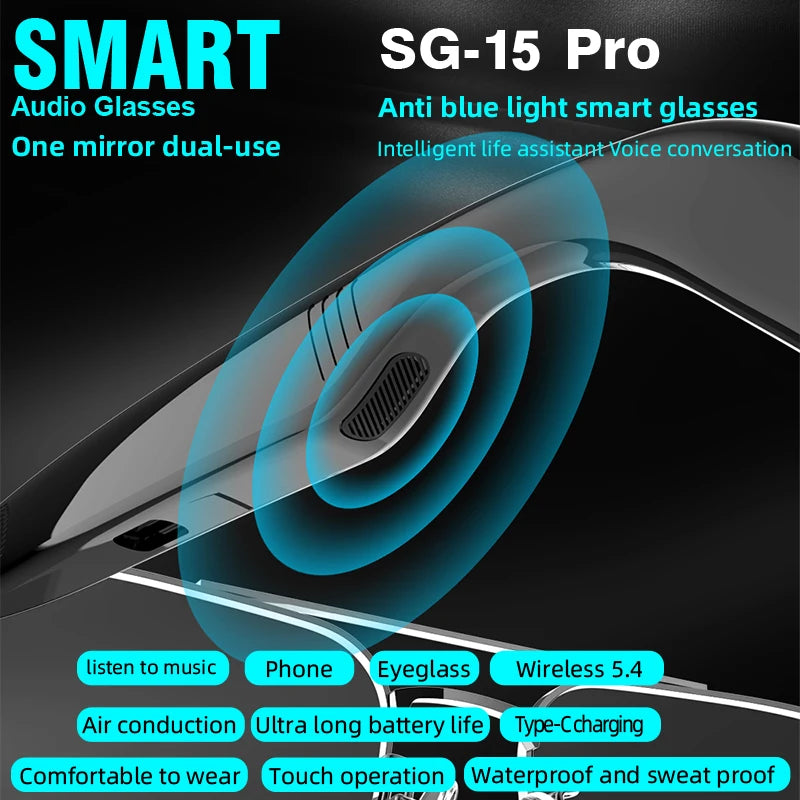 SG-15 Portable Outdoor Glasses Smart Music Sunglasses Earphones Wireless Bluetooth Headphone Hands-free Call Glasses For Driving