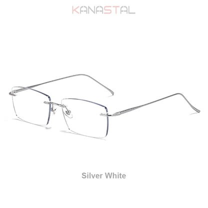 Men Rimless Eyeglasses Frame Blue Light Blocking Lenses Women Computer Pure Titanium Glasses Prescription Myopia Reading Eyewear