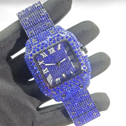 New Blue Diamond Watch For Men Luxury Stainless Steel  Hip Hop Watches Unique Bling Ice Out Waterproof Wristwatch Man 2025 Hot ﻿