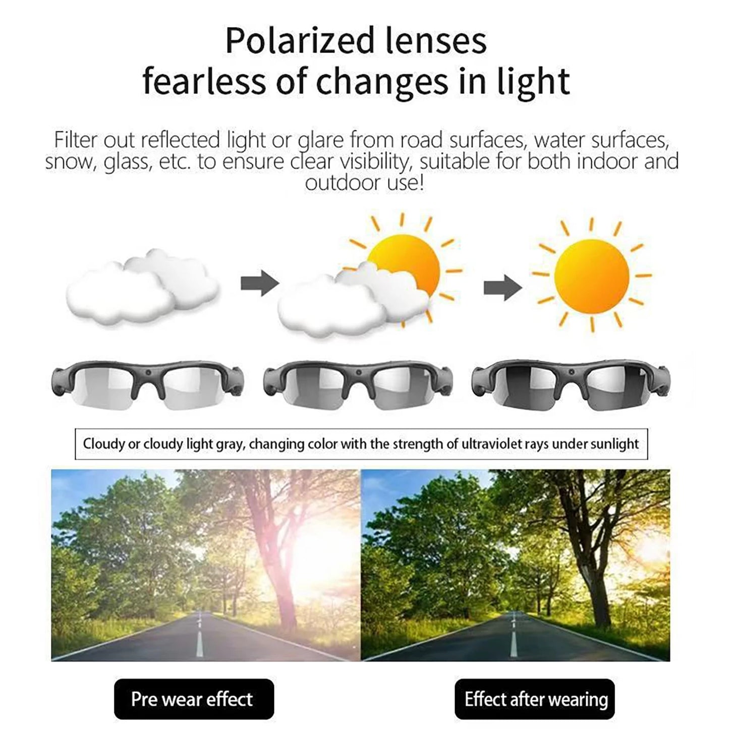 Smart Glasses WIFI 1080P Camera Outdoor Bicycle Motorcycle Security Protection Sunglasses Video Camera Polarized Lens Sports Cam