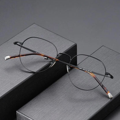 FIRADA Fashionable Comfortable Glasses Luxurious Round Titanium Eyewear Prescription Eyeglasses Frames For Men Women 118001-C