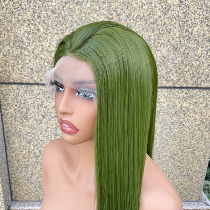 Grass Green 13x4 Synthetic Lace Front Wig for Woman Natural Hairline Long Silky Straight Wig 26 Inch High Quality Glueless Wig