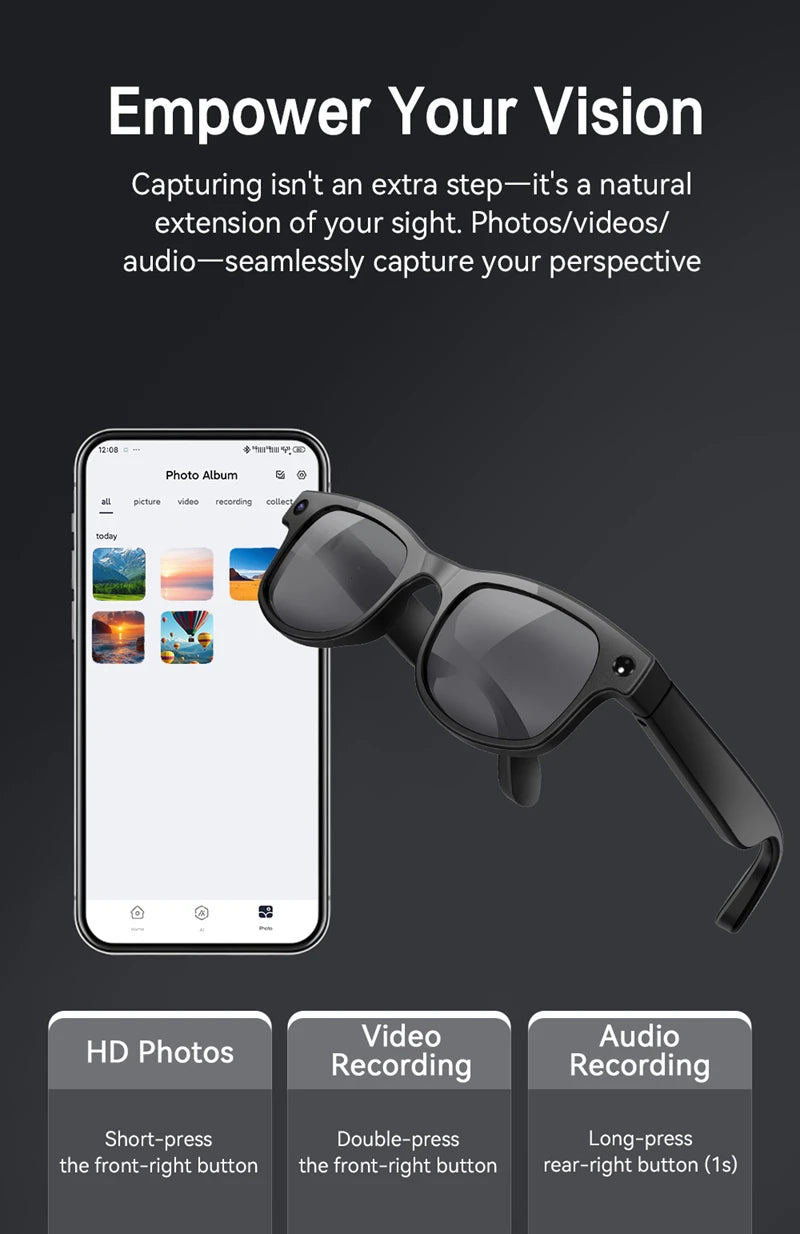 Xiaomi 6K AI Smart Camera Glasses Bluetooth Multifunction Calling Voice Assistant Music Player Translation Photochromic Glasses
