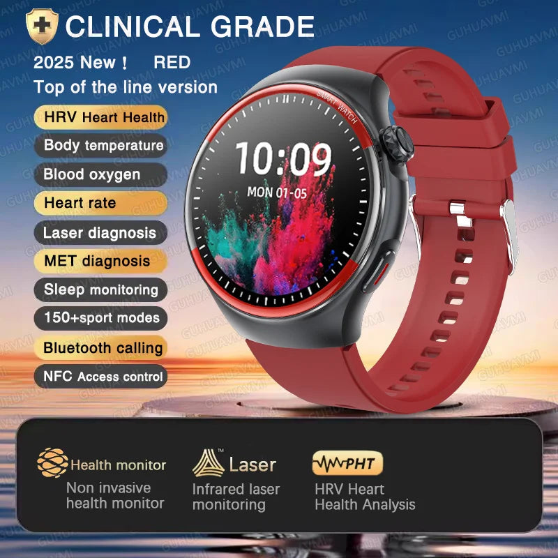 2025 New Nursing Health laser Cure Blood pressure Smart Watch Men Heart rate Pulse Sleep Bluetooth call Body Monitor Smartwatch