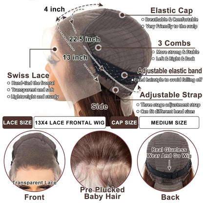 30 Inch 13x4 Lace Front Wig Human Hair Bone Straight Brown Colored Burgundy hd Transparent Lace Frontal Wigs Clearance Sale