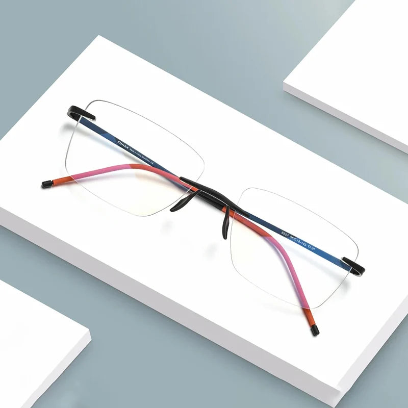 FONEX Pure Titanium Glasses Frame Men Brand Design Rimless Square Eyeglasses Women Frameless Japanese Ultralight Eyewear 8557
