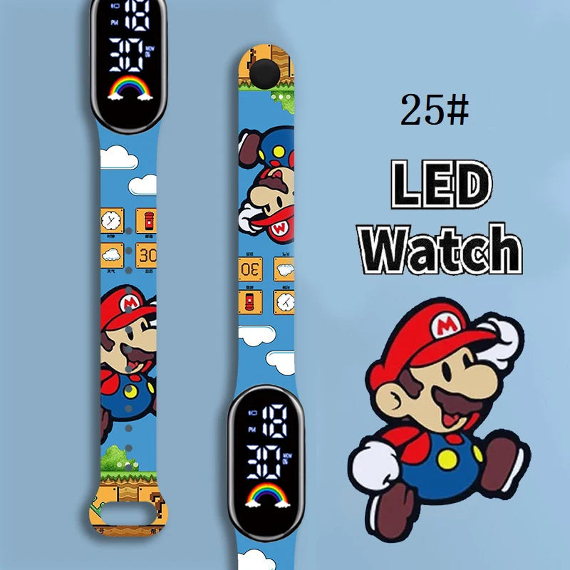 Mario Bros Children's Watches Action Figures Luigi Princess Peach Yoshi Bowser kids Sport Wristband Waterproof Digital Watch