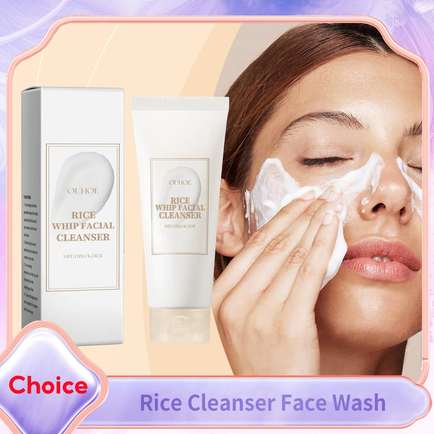 Rice Raw Pulp Facial Cleanser Face Wash Foam Pore Cleansing Moisturizing Exfoliation Brighten Skin Rejuvenation Makeup Remover