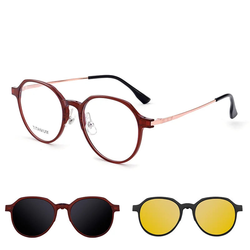 MOMOJA Fashion TR90 Polarized Magnetic Clip-on Glasses Retro Round Optical Prescription Eyeglasses Frames for Men and Women 8507