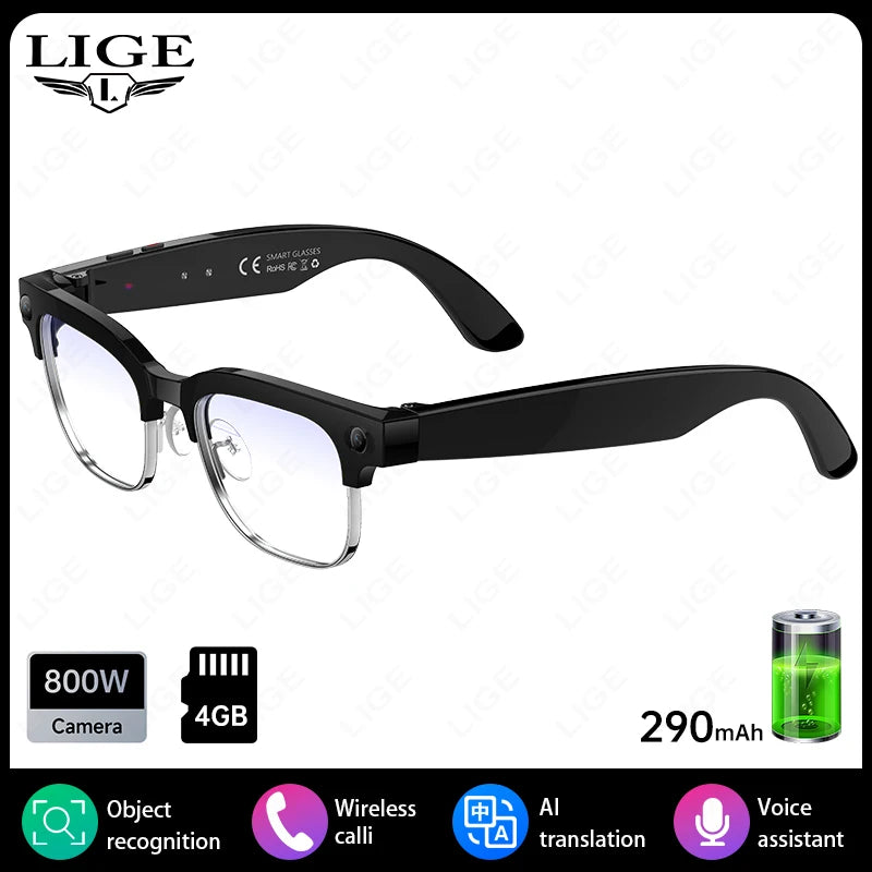 LIGE Languages Translation AI Smart Glasses 2025 8MP Camera Video Recording Sunglasses Bluetooth Call Music Play Men Women